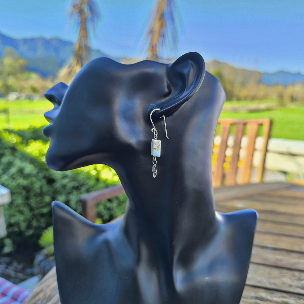 aquamarine leaf earrings