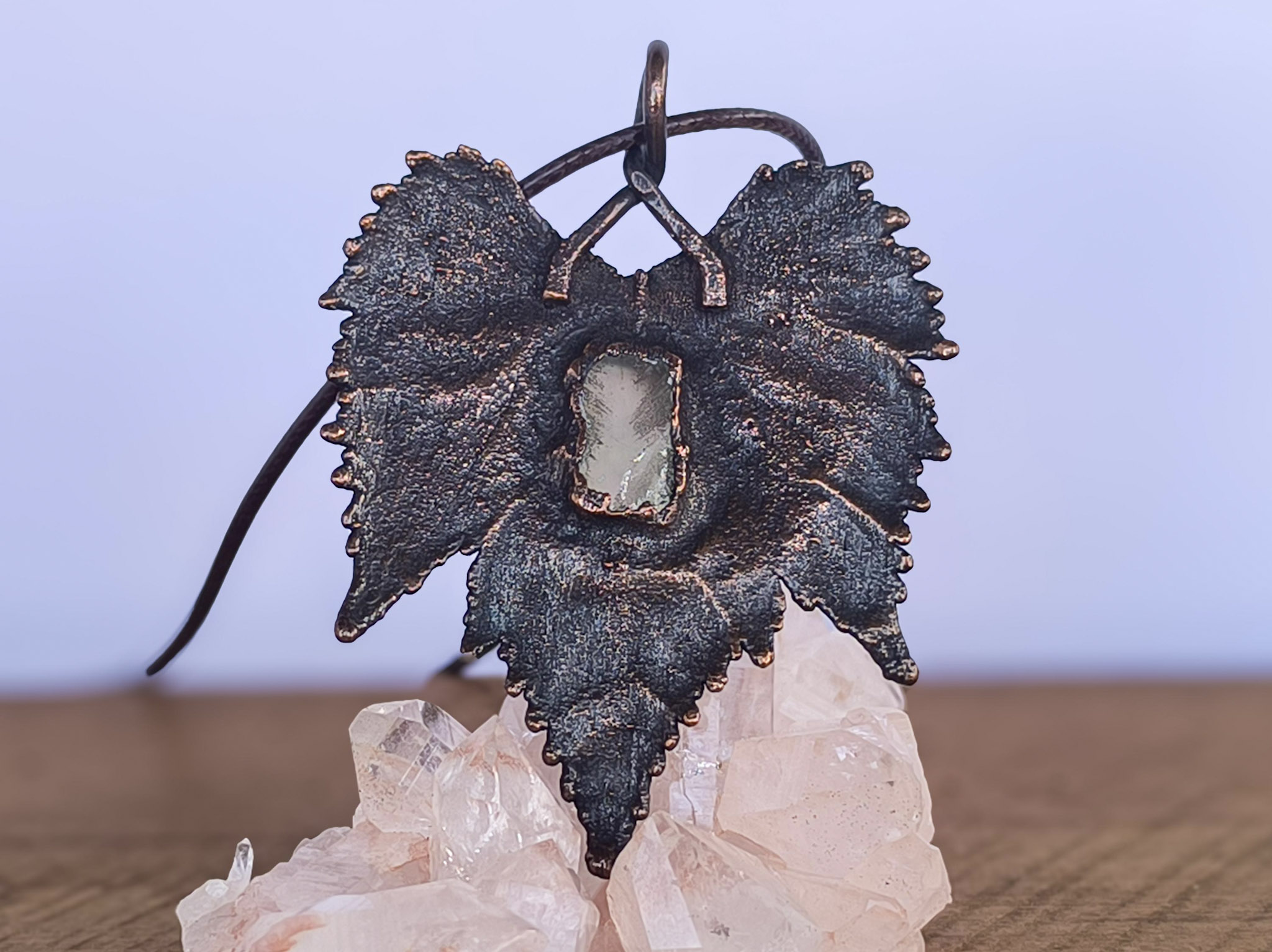 copper grape leaf pendant