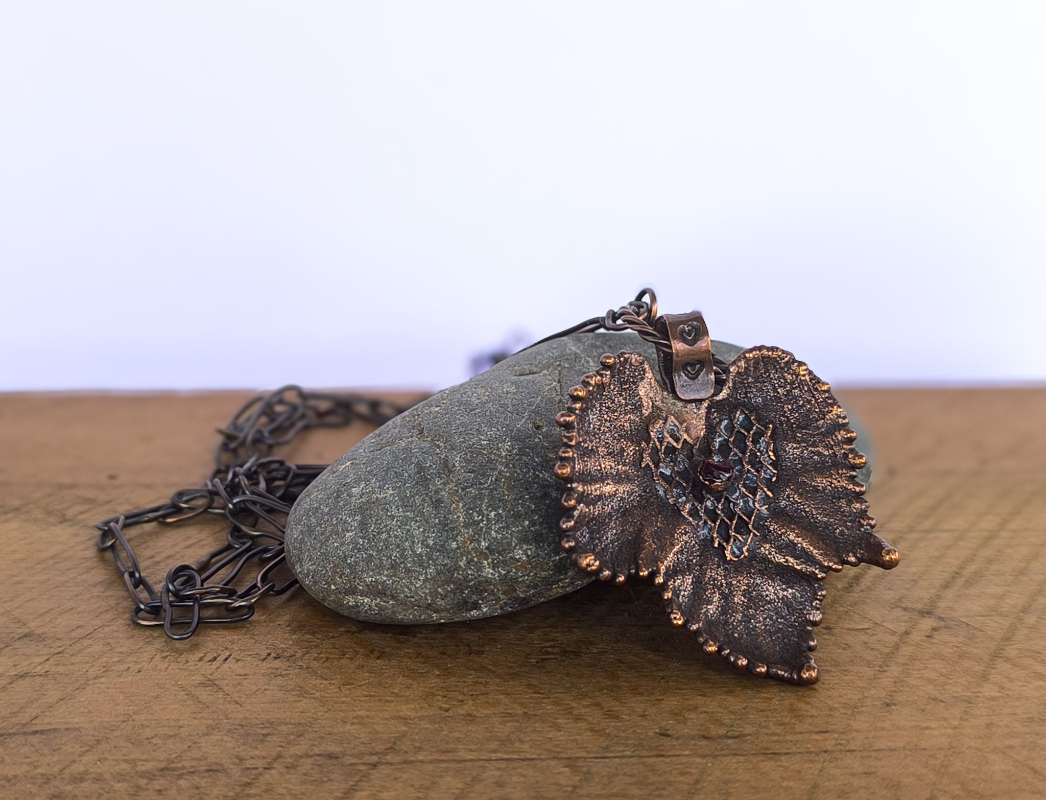 copper grape leaf necklace