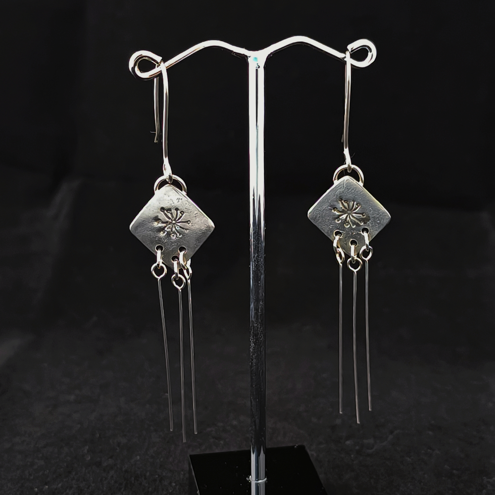silver dandelion dangle earrings