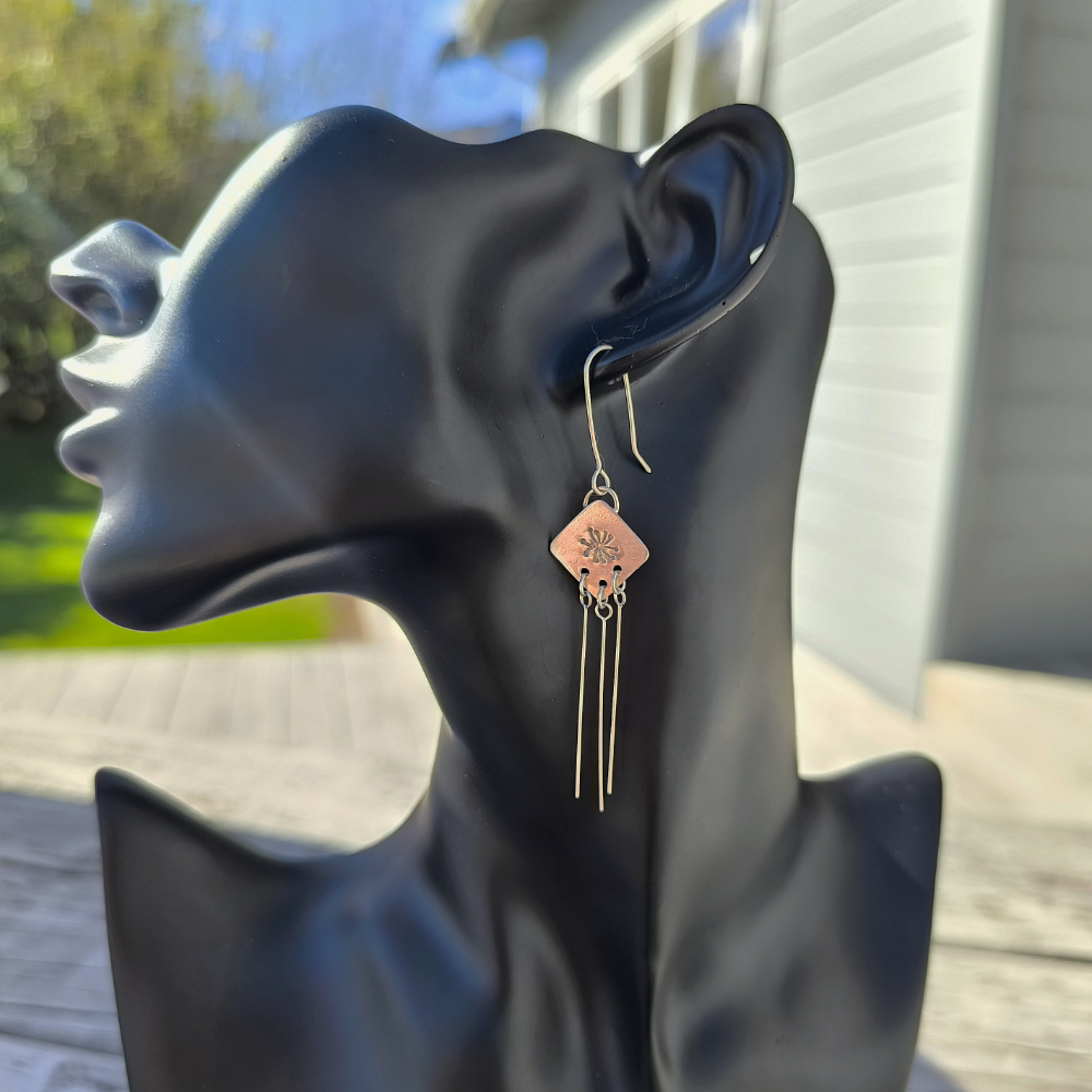 silver dandelion dangle earrings