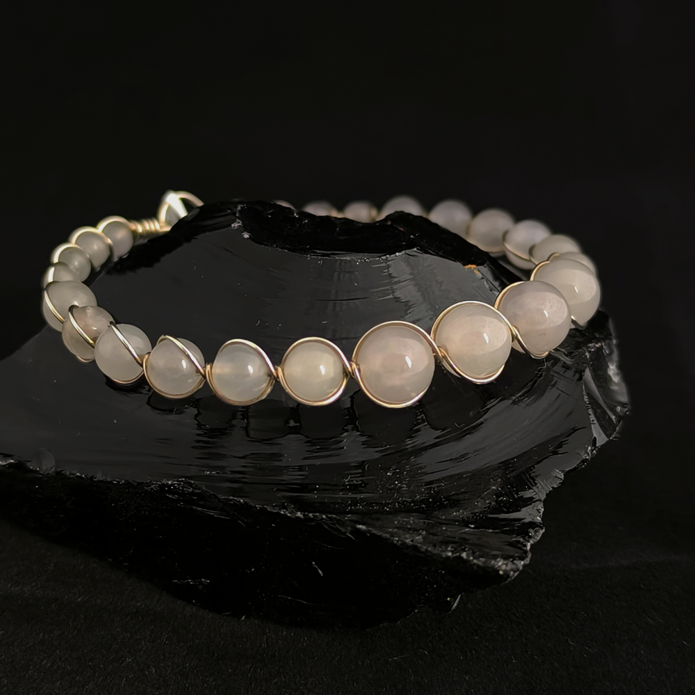 rose quartz wire wrapped bangle